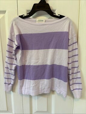 Crewcuts Lavender & Lilac Striped Off-Shoulder Sweater